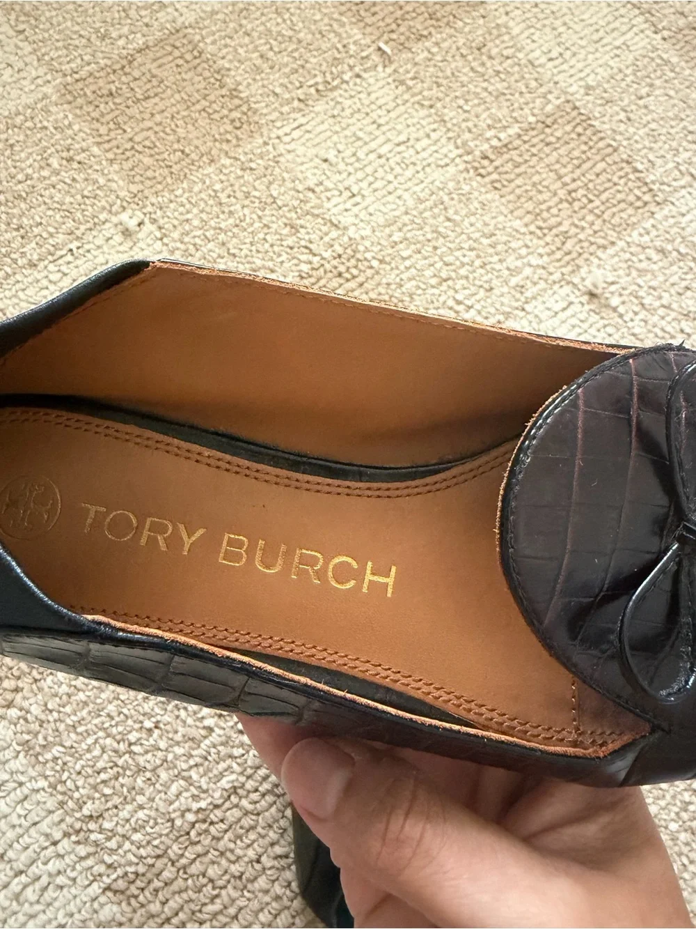 Tory Burch Women's Dark Brown Croc-Embossed Leather Loafers